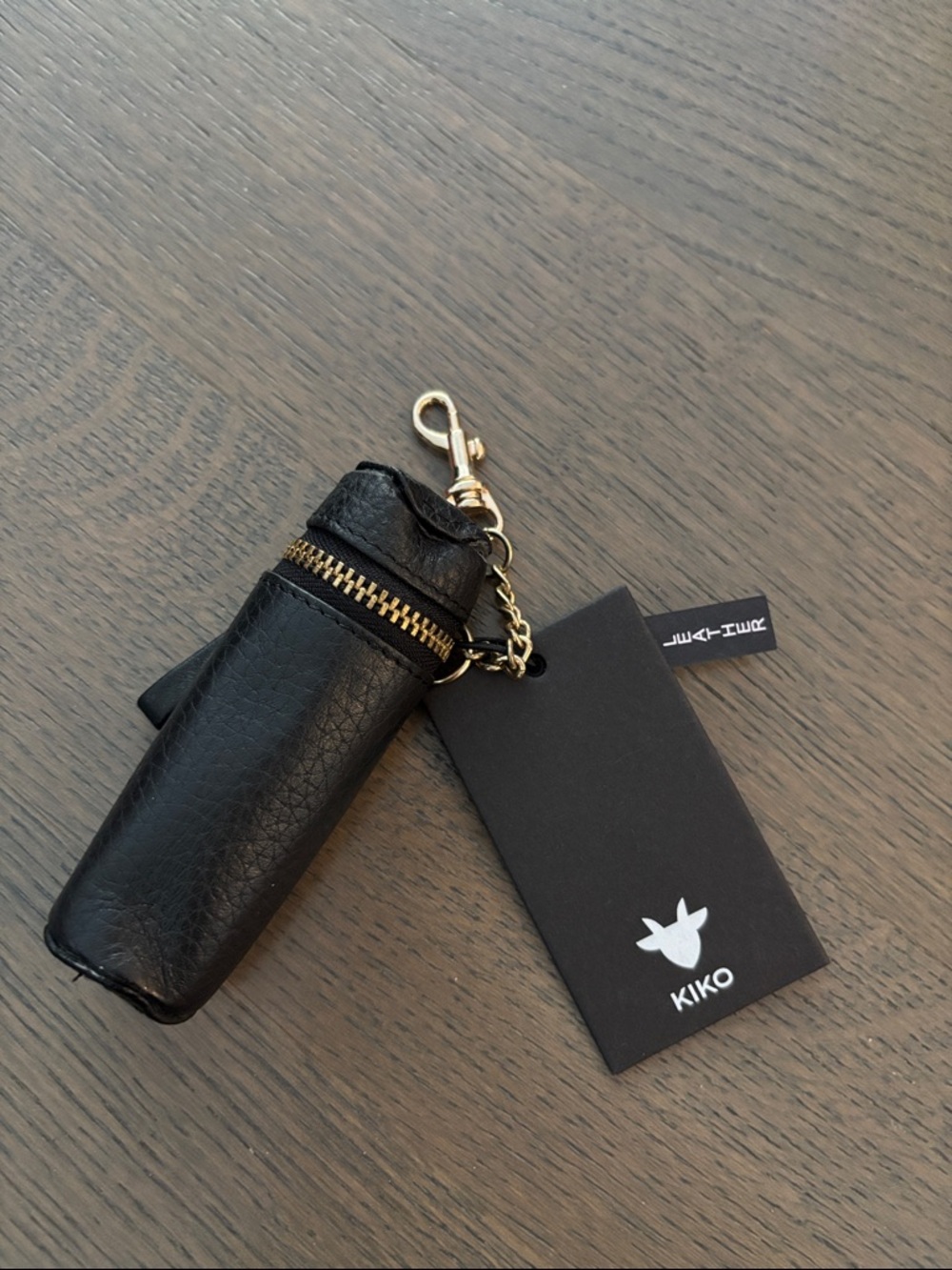 KIKO leatherLipstick holder Keychain with Gold Hardware.